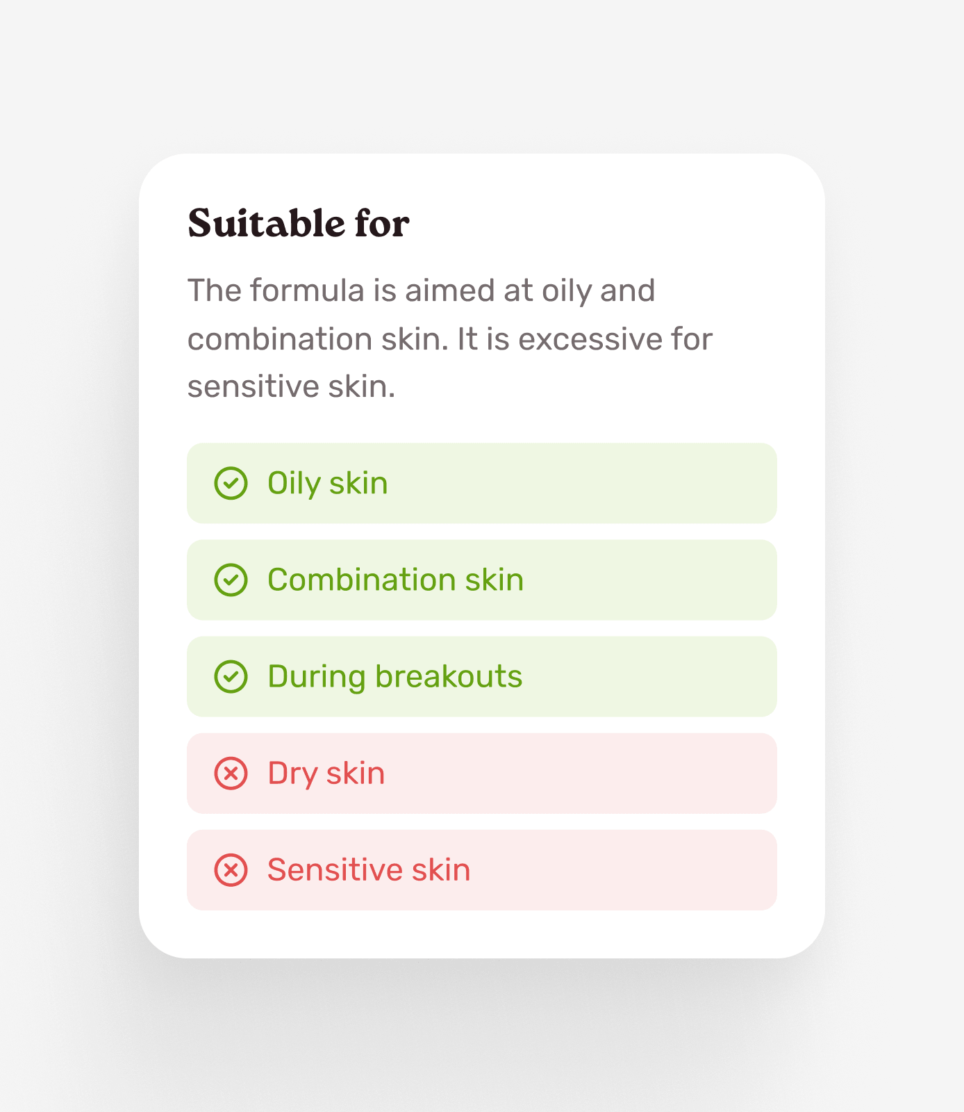 Suitability recommendations card