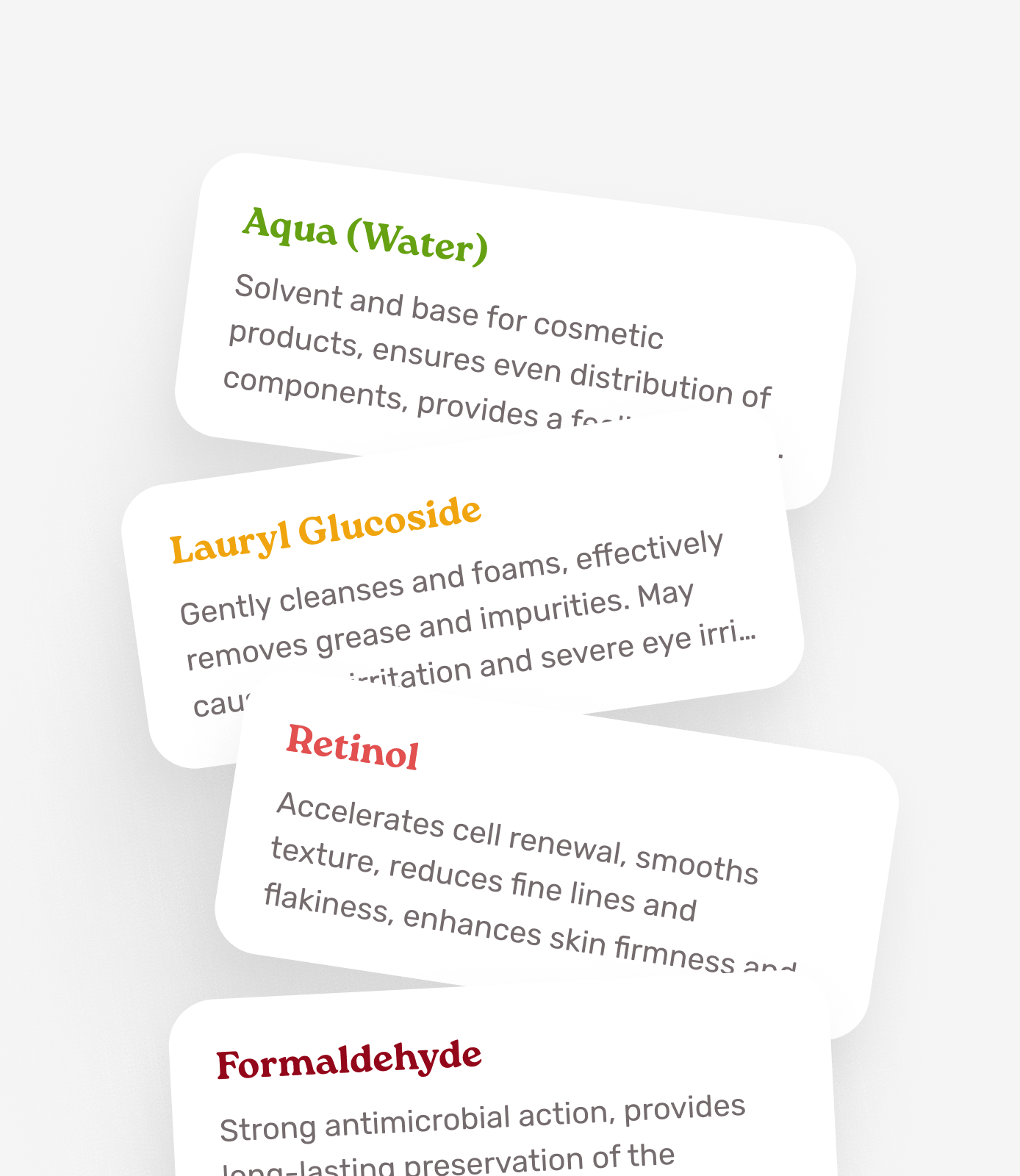 Stacked ingredient risk cards
